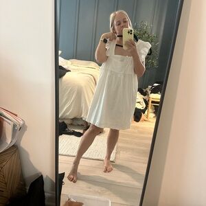 White Ruffle Sleeve Mini Dress